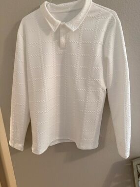 Men's White Textured Knit Polo light weight summer white